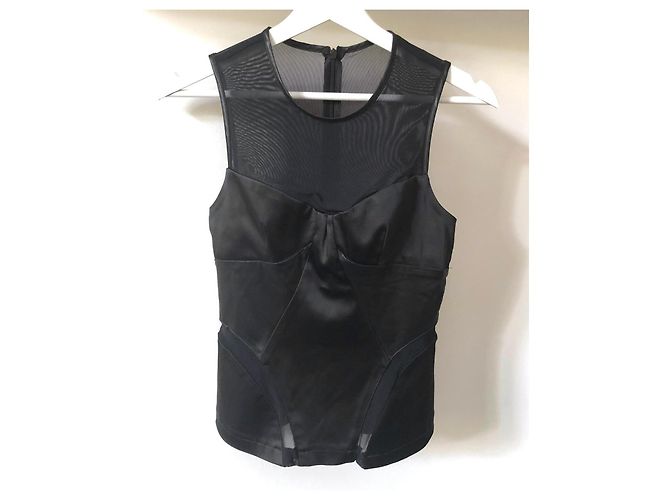 Pinko Ärmelloses Top oder Tanktop aus schwarzem Satin und Mesh Gr. S oder 36 - Ansicht 2