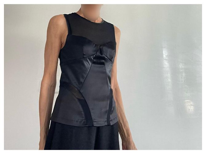 Pinko Ärmelloses Top oder Tanktop aus schwarzem Satin und Mesh Gr. S oder 36 - Ansicht 4
