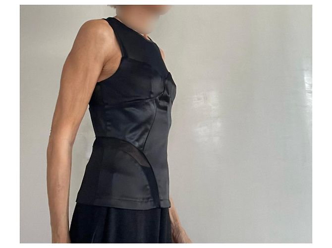 Pinko Ärmelloses Top oder Tanktop aus schwarzem Satin und Mesh Gr. S oder 36 - Ansicht 5