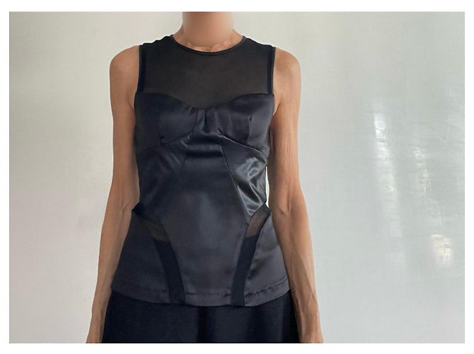 Pinko Ärmelloses Top oder Tanktop aus schwarzem Satin und Mesh Gr. S oder 36 - Ansicht 6