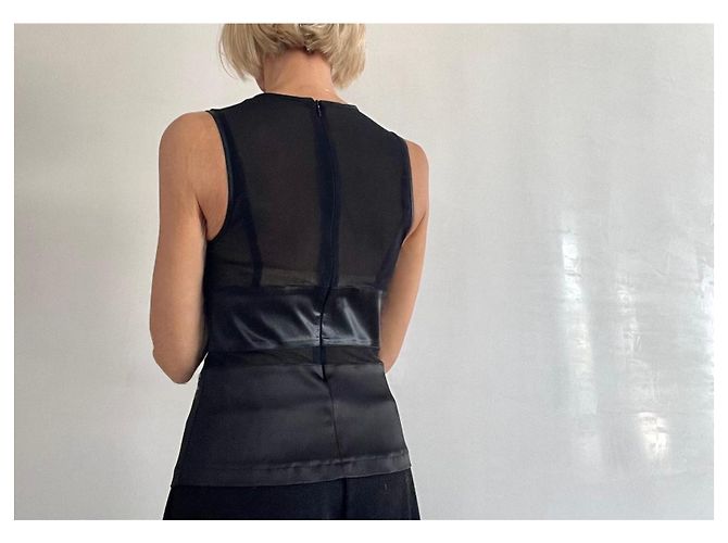 Pinko Ärmelloses Top oder Tanktop aus schwarzem Satin und Mesh Gr. S oder 36 - Ansicht 7
