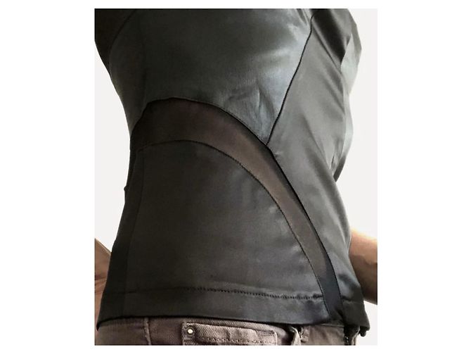 Pinko Ärmelloses Top oder Tanktop aus schwarzem Satin und Mesh Gr. S oder 36 - Ansicht 9