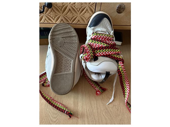 LANVIN Sneakers in pelle bianca e nera - vista 3