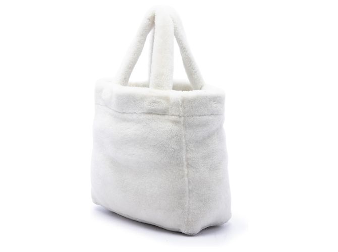 Tote Sac cabas Prada en shearling blanc avec logo - vue 2