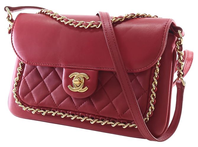 Chanel Red Small Quilted Lambskin CC Unchained Flap - vista 13