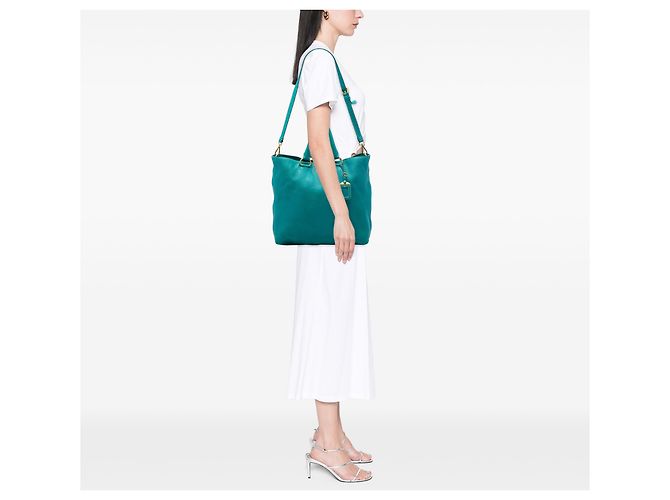 Borsa Tote Aperta Convertibile Prada Blue Vitello Daino - vista 5