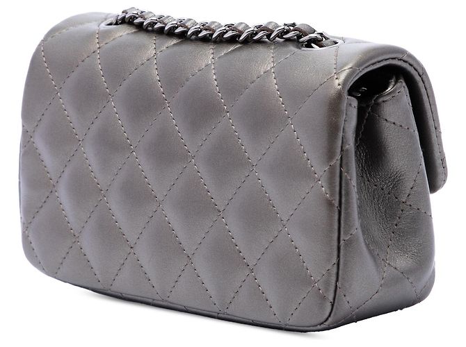 Chanel Gray Extra Mini Rectangular Classic Metallic Lambskin Single Flap - vista 2