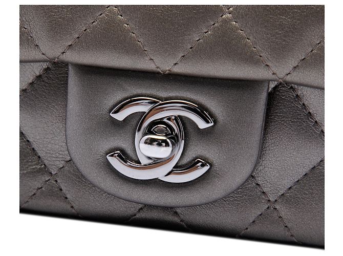 Chanel Gray Extra Mini Rectangular Classic Metallic Lambskin Single Flap - vista 5