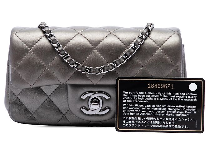 Chanel Gray Extra Mini Rectangular Classic Metallic Lambskin Single Flap - vista 7