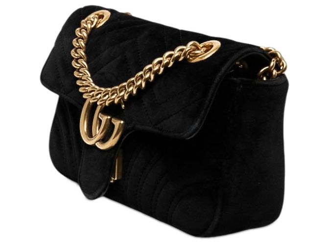 Gucci Borsa a tracolla Small GG Marmont in velluto matelassé nero - vista 2