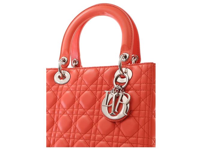 Dior Orange Medium Lambskin Cannage Lady Dior - vista 10