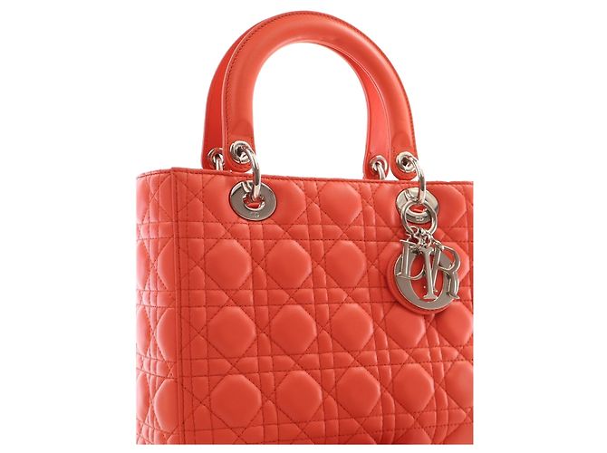 Dior Orange Medium Lambskin Cannage Lady Dior - vista 11