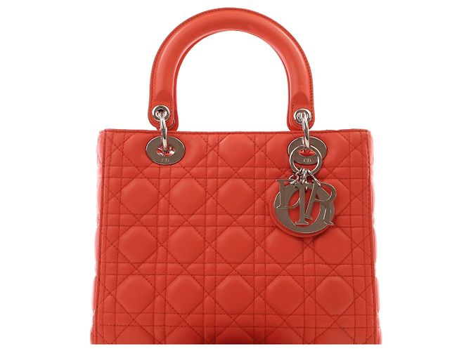 Dior Orange Medium Lambskin Cannage Lady Dior - vista 9