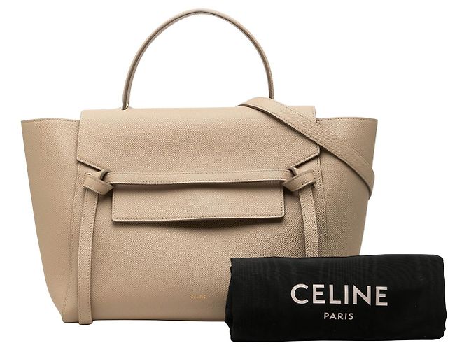 Belt Bag Céline Celine Mini Bolsa Cinto em Pele de Bezerro Grão Beige - vista 8
