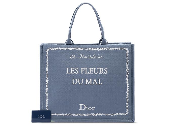 Dior Blue Large Embroidered Canvas Les Fleurs du Mal Book Tote - Ansicht 9