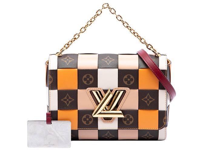 Louis Vuitton Orange Calfskin Monogram Check Twist MM - vue 7