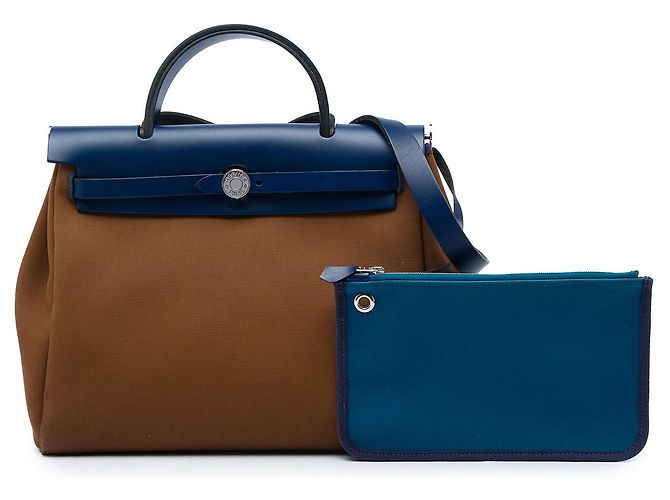 Hermès Brown Toile Herbag Zip Retourne Verso 31 - vista 7