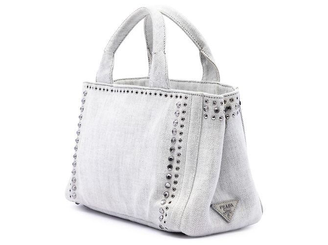 Bolsa Prada Small Denim Canapa Bijoux e Ilhoses Cinza - vista 2