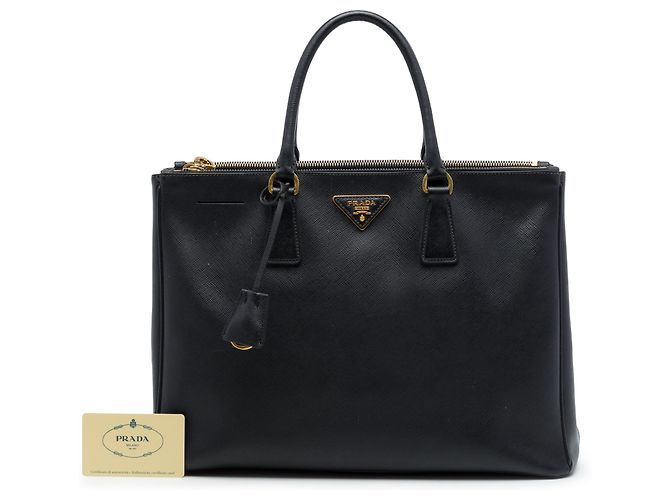 Prada Borsa Galleria Double Zip Grande in pelle Saffiano nera - vista 7