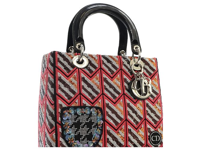 Dior Pink Medium Patent Sequin Embroidered Lady Dior - Ansicht 12