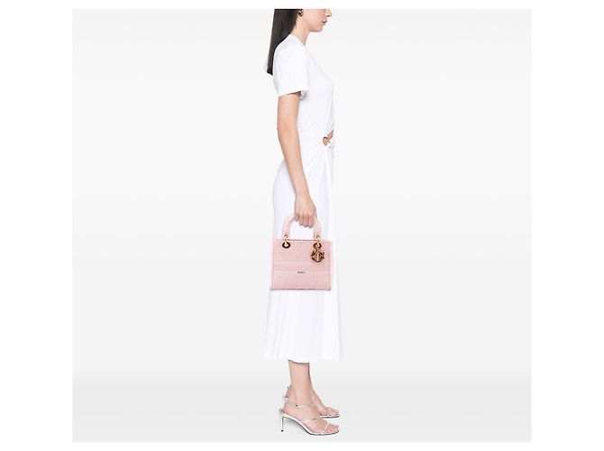 Dior Pink Medium Embroidered Canvas Cannage Lady D Lite - vista 6