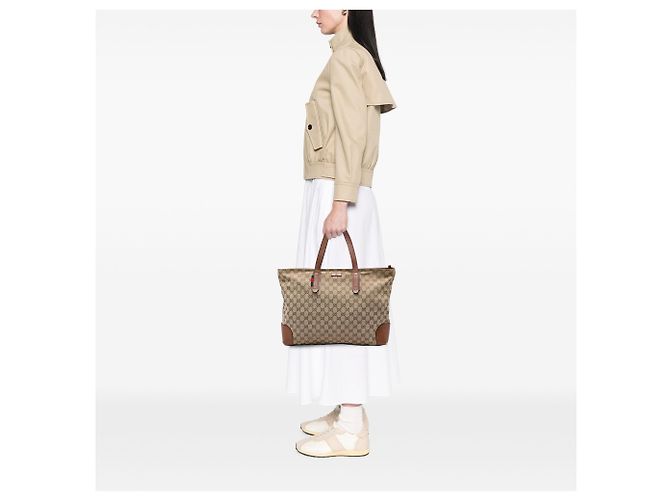 Tote Gucci in Canvas GG Beige con Web - vista 7