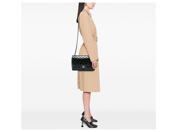 Chanel Green Jumbo Classic Patent Double Flap - vista 5