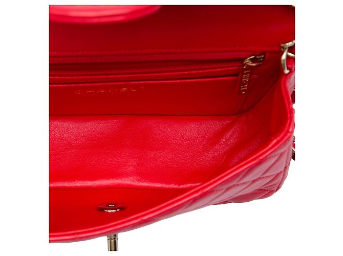 Chanel Red Mini Rectangular Classic Lambskin Single Flap - vista 4