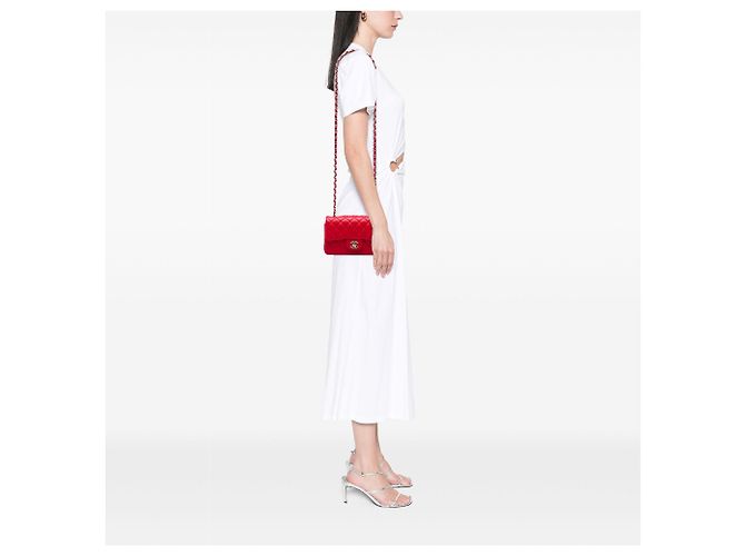 Chanel Red Mini Rectangular Classic Lambskin Single Flap - vista 5