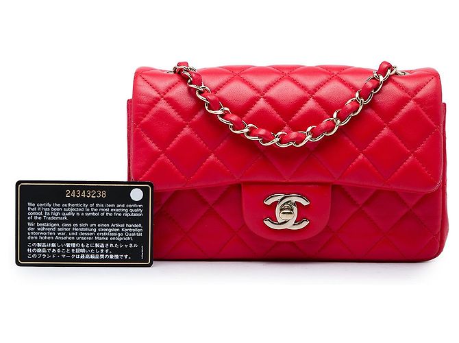 Chanel Red Mini Rectangular Classic Lambskin Single Flap - vista 6