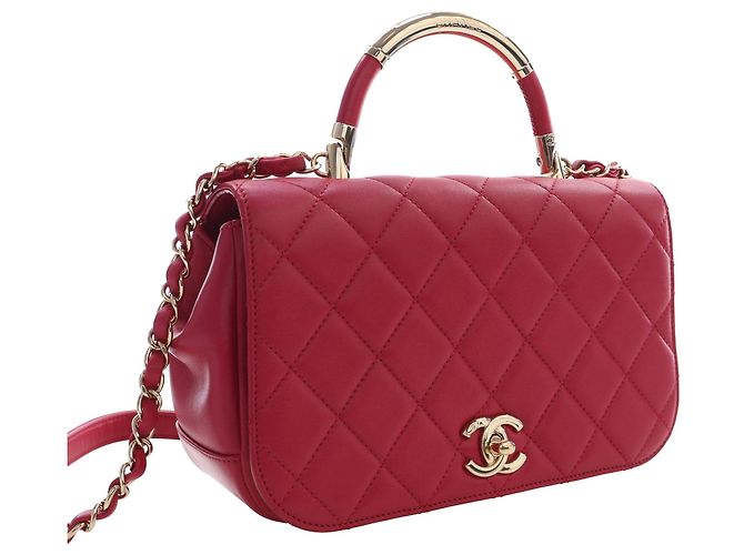 Chanel Red Small Quilted Lambskin Carry Chic Flap - Ansicht 12