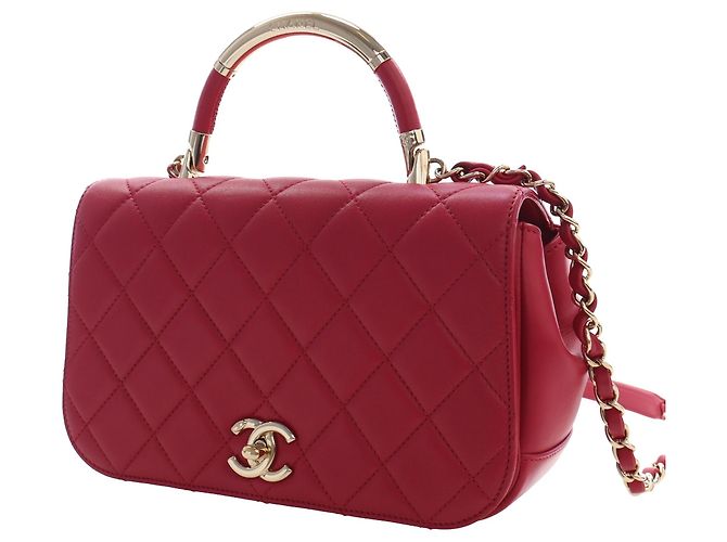 Chanel Red Small Quilted Lambskin Carry Chic Flap - Ansicht 13