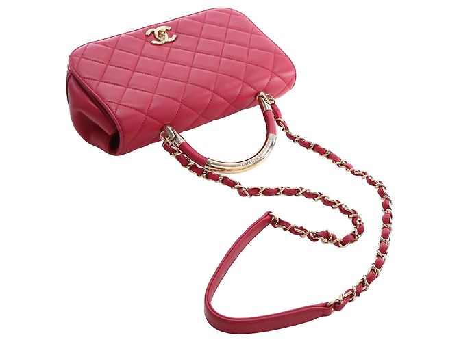 Chanel Red Small Quilted Lambskin Carry Chic Flap - Ansicht 6