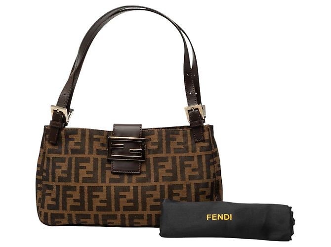 Borsa a tracolla Fendi in tela Zucca marrone - vista 8