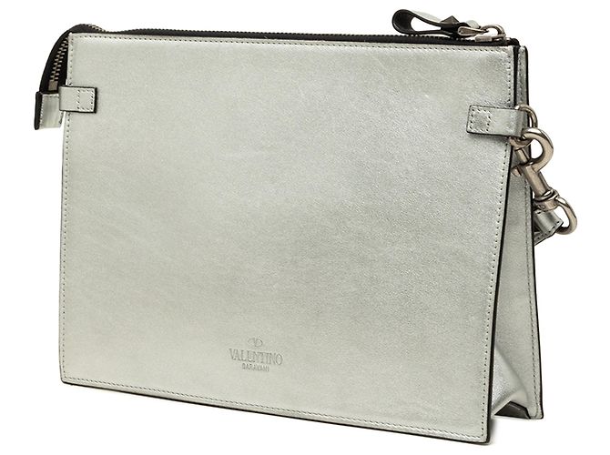 Clutch VLTN em couro metalizado prateado Valentino - vista 2