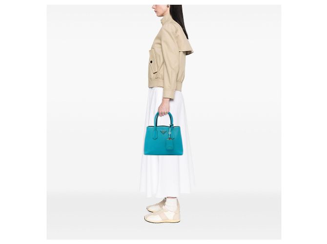 Prada Blue Medium Saffiano Cuir Double Satchel - vista 5