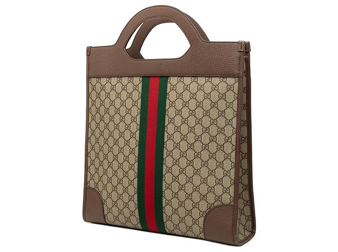 Borsa Tote Verticale Gucci Beige GG Supreme Web Ophidia - vista 2