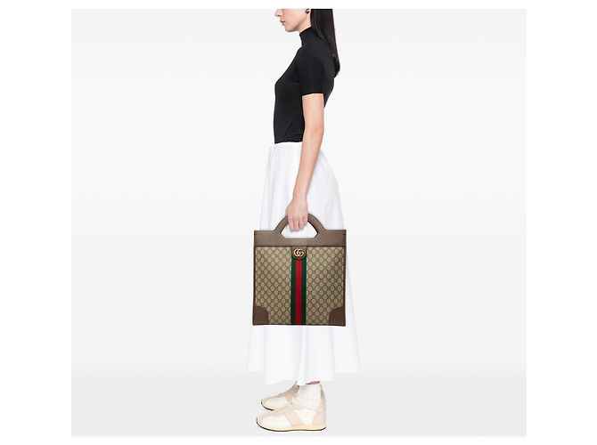 Borsa Tote Verticale Gucci Beige GG Supreme Web Ophidia - vista 6