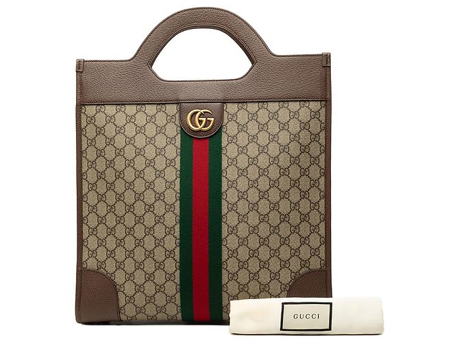 Borsa Tote Verticale Gucci Beige GG Supreme Web Ophidia - vista 7