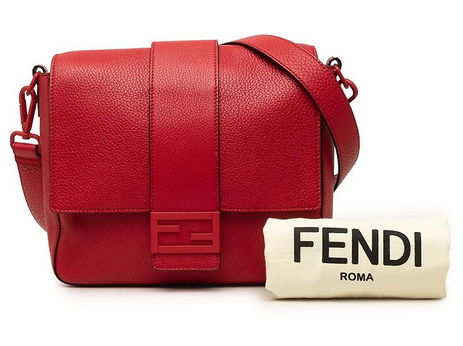 Bolsa Messenger Baguette Fendi em couro vermelho tamanho Medium - vista 7