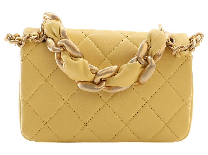 Chanel Yellow Small Quilted Lambskin Chain More Flap - vista 15