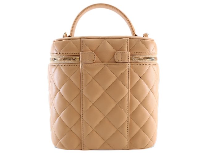Vanity Maleta de Maquilhagem Chanel Beige CC em pele de cordeiro acolchoada com pega e corrente - vista 2