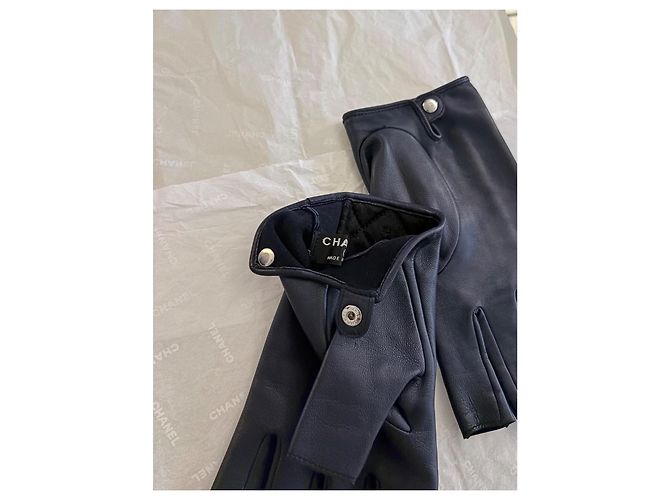 Chanel Guanti senza dita in pelle e tweed - vista 4