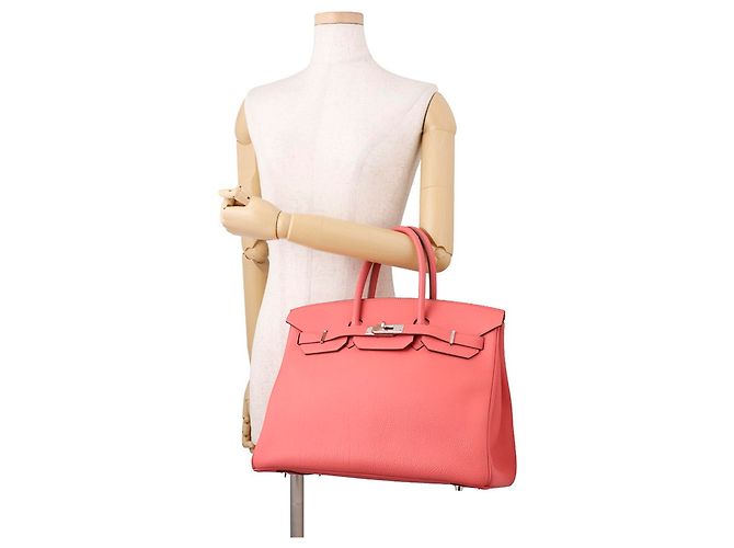Hermès Borsa Hermes Birkin 35 Rose Lipstick in pelle Togo - vista 4