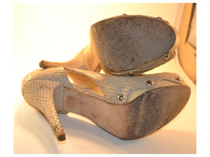 Stuart Weitzman Beige Python Leather Peep-Toe Pumps - view 5