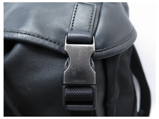 PRADA BLACK LEATHER AND RE-NYLON CANVAS BACKPACK - view 10