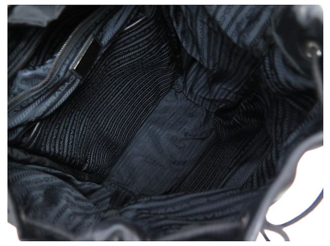 PRADA BLACK LEATHER AND RE-NYLON CANVAS BACKPACK - view 12