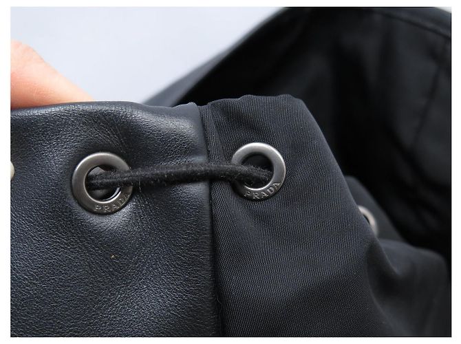 PRADA BLACK LEATHER AND RE-NYLON CANVAS BACKPACK - view 16