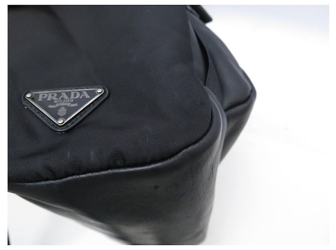 PRADA BLACK LEATHER AND RE-NYLON CANVAS BACKPACK - view 17