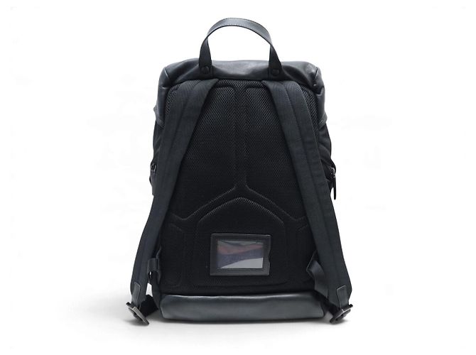 PRADA BLACK LEATHER AND RE-NYLON CANVAS BACKPACK - view 2